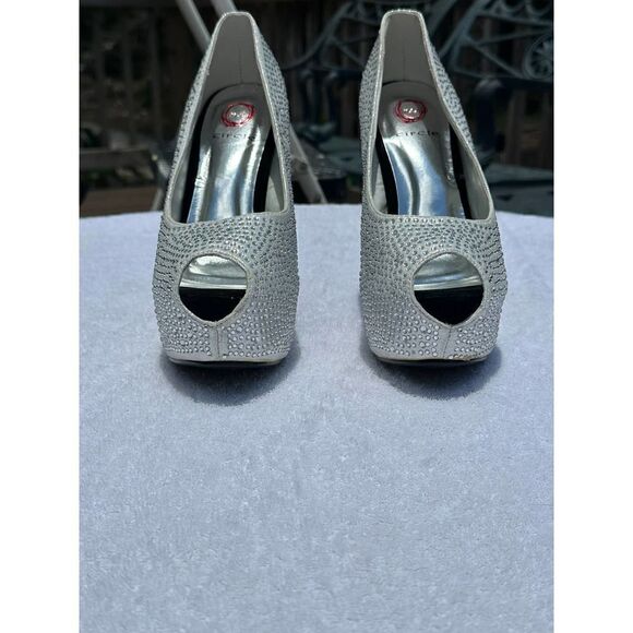 Red Circle Charlize White Black Bling Sexy Platform Heigh Heels Size 8 - Picture 7 of 12